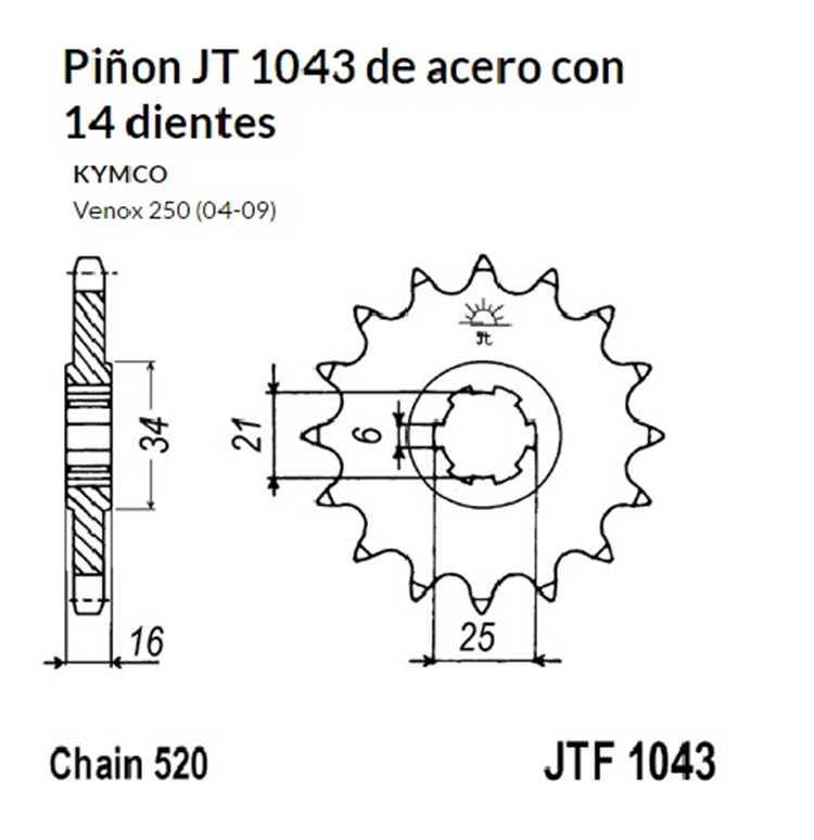 PIñON JT 1043 de acero con 14 dientes